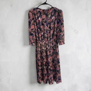 Vintage 90s Floral Midi Dress Cottagecore Dark Academia Soft Grunge Romantic 12